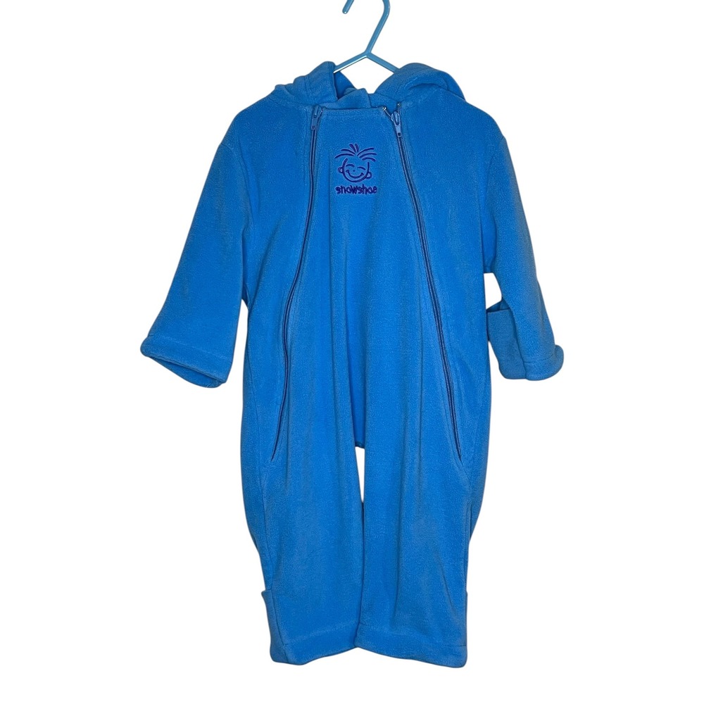 Snowshoe Mountain Kids Fleece Bunting Blue Hooded Double Zip Romper - 3/6M